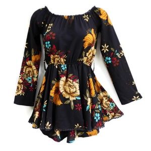 Yoins Romper Skort Floral Pom Poms Long Sleeve XXS